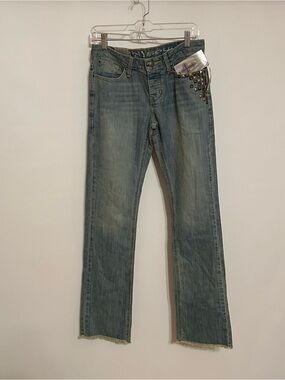 Women’s Straight Leg Blue Jeans with Stud Accent